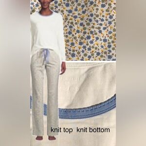 LANDSEND Pajamas Set Cotton Knit Long Sleeve Top and Long Pants